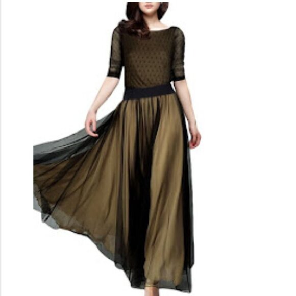 Miusol NWT SZ XL Black Polka Dot Mesh Formal Maxi Prom Mother of the Bride Black - Picture 1 of 15